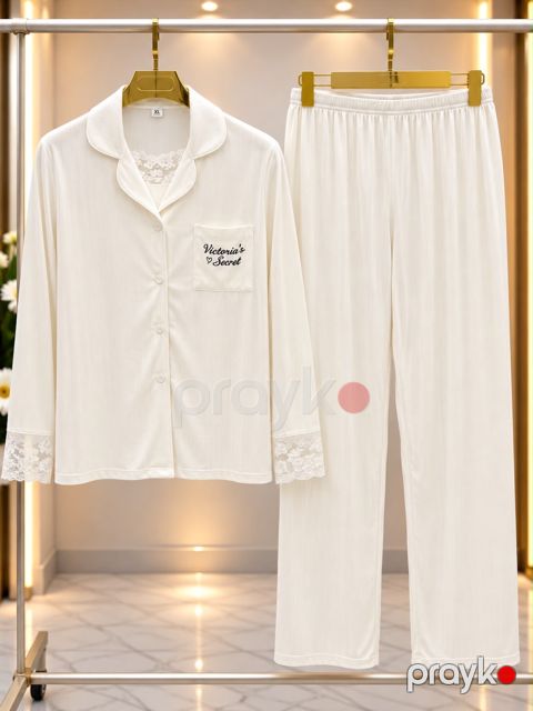 Şalvarlı pijama dəsti 2858642, ağ, makaronka, ölçü 2XL — Bakı