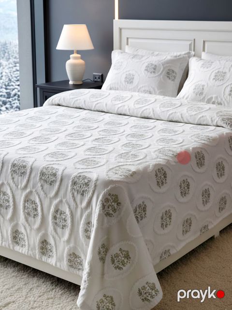 Yataq örtüyü və yastıq üzü dəsti SP507, kətan, 240x250 sm, ağ — Bakı