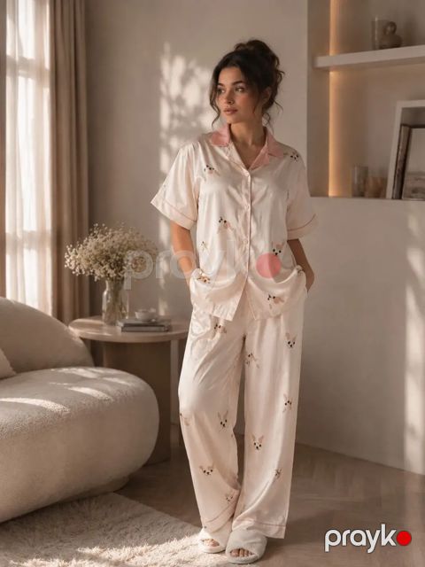 Şalvarlı pijama dəsti qadınlar üçün, Ağ, Poliester, ölçü 36/38 — Bakı