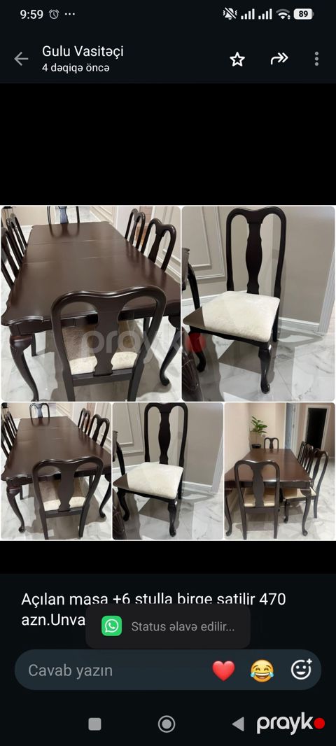 Açılan masa +6 stulla birge satilir 470 azn.Unvan Tiblisi pr (Gülü) — Bakı