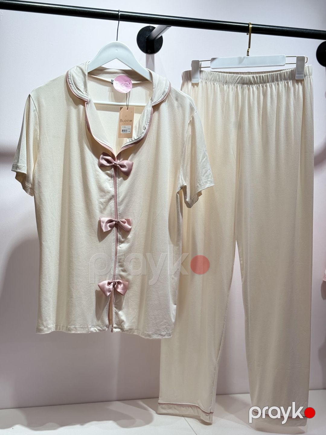 Qadınlar üçün şalvarlı pijama dəsti B-72, bej, poliester/likra, ölçü L — Mallar, Bakı (2)