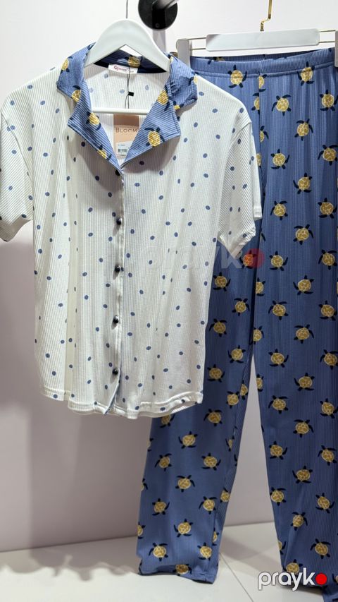 Şalvarlı pijama dəsti, mavi, elastan/poliester, ölçü XL — Bakı