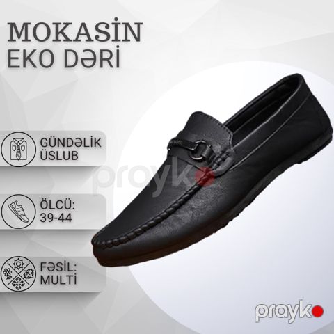 Kişilər üçün mokasin EB_1007, qara, eko dəri, ölçü 40 — Bakı