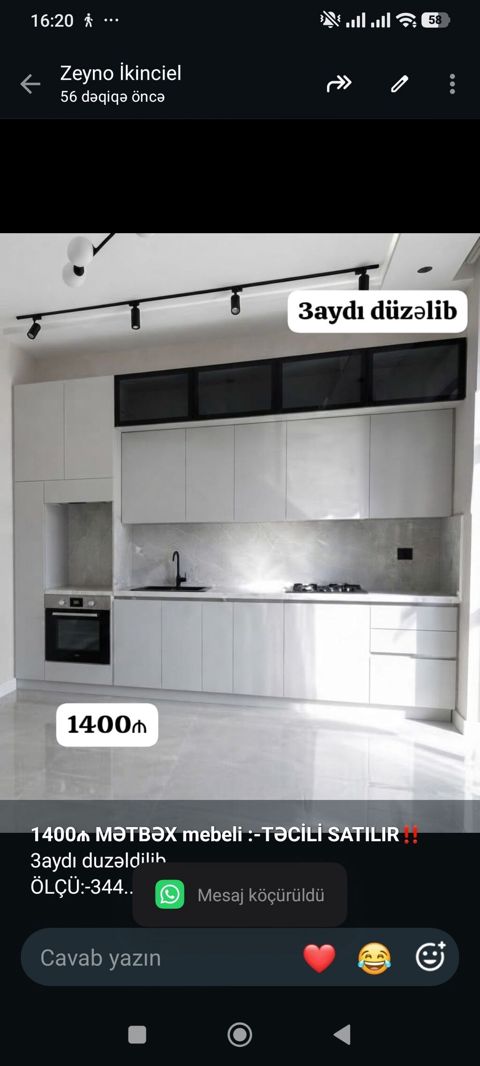*1400₼ Mətbəx mebeli Satılır*‼ 3aydı duzəldilib ÖLÇÜ:-344 — Кухонная мебель