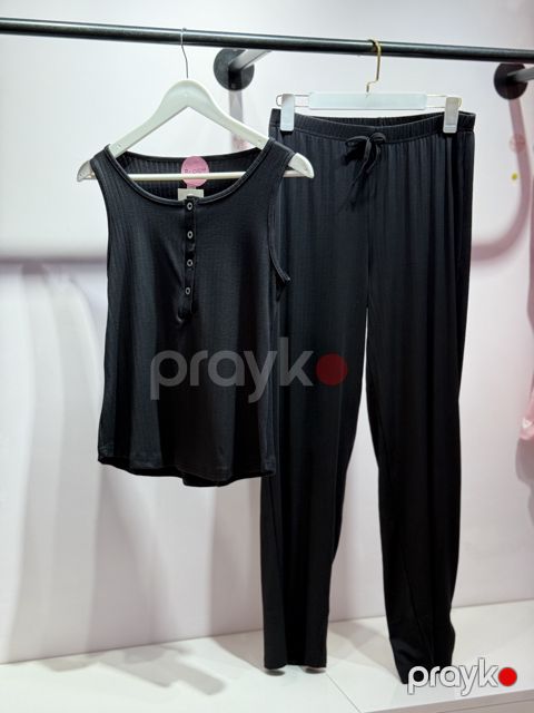 Qadınlar üçün şalvarlı pijama dəsti 01.00004, qara, elastan/viskoz, ölçü L — Bakı