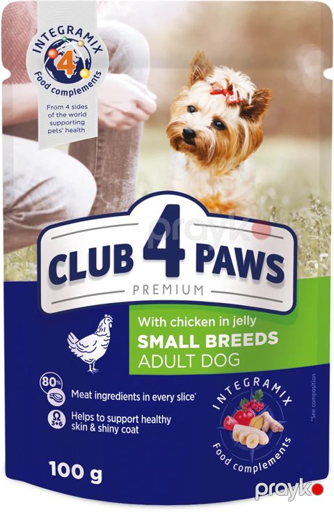 Nəm yem Club 4 Paws kiçik cinsli yetkin itləri üçün toyuq ilə, 100 q — Bakı