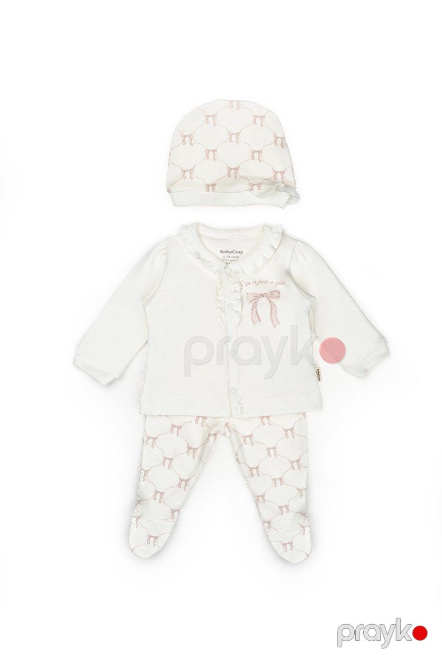 Yenidoğulanlar üçün geyim dəsti Babycosy, 3-lü, qızlar üçün, 0-3 ay, ekru-çəhrayı, %100 orqanik pambıq - CSY8143 — Mallar, Bakı (2)