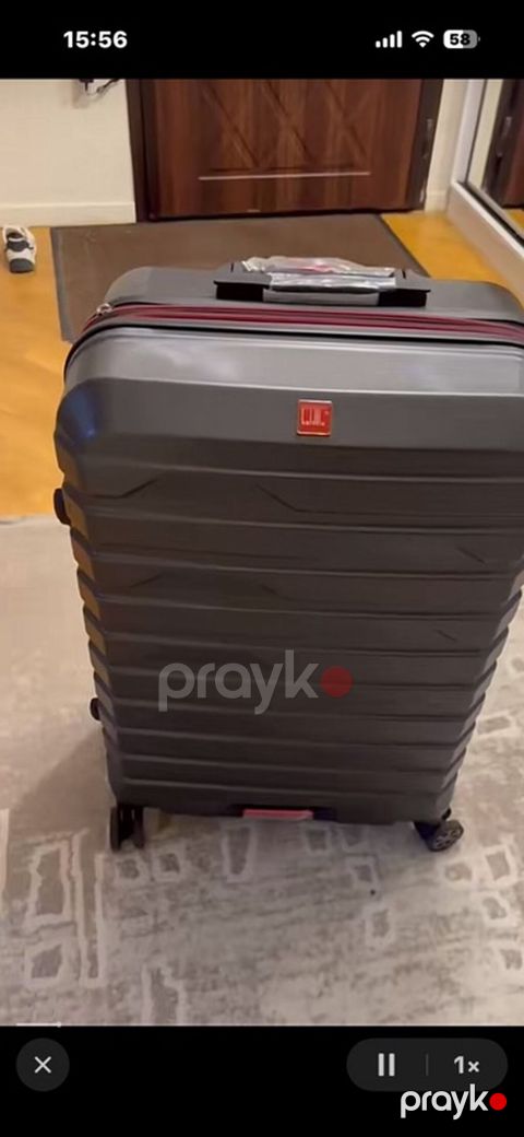 Sərt korpuslu səyahət çamadanı boyuk olcu - Rəng: tünd boz, qırmızı — Bakı