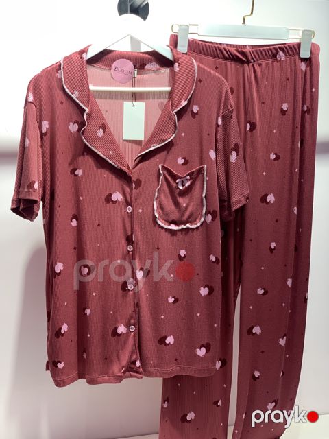 Qadın pijaması No brand, Şalvarlı pijama dəsti, Tünd qırmızı, Poliester/Likra, S-M — Bakı