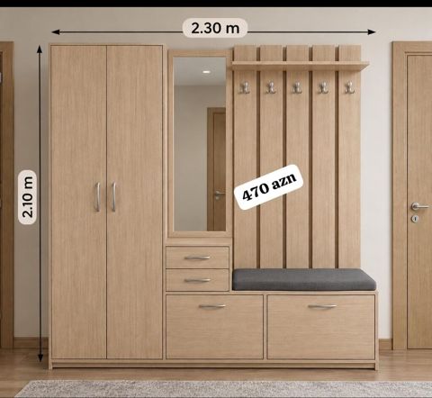 Yeni, 2 qapılı, Güzgülü, Bej, Açılan, Düz dolab — Digah