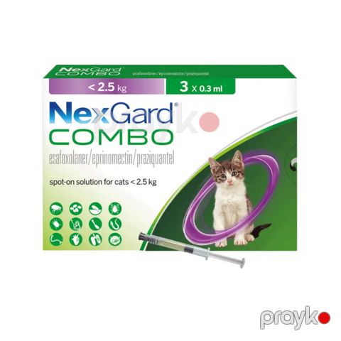 Pişiklər üçün birə və gənəyə qarşı vasitə NexGard Combo, 2.5 kq qədər, 0.3 ml, 1 əd — Bakı