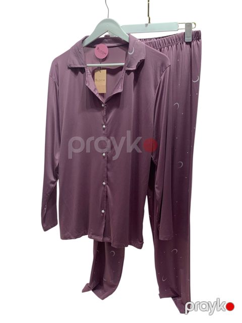 Qadın pijaması No brand, Şalvarlı pijama dəsti, Bənövşəyi, Elastan, Poliester, XXL — Bakı