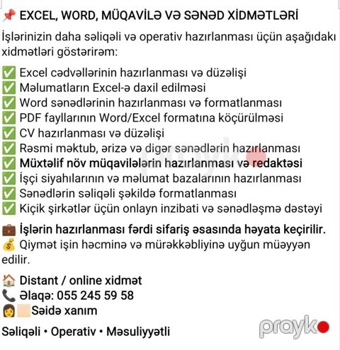 Excel, Word, Müqavilə və Sənəd Xidmətləri - Excel cədvəllərinin — Bakı