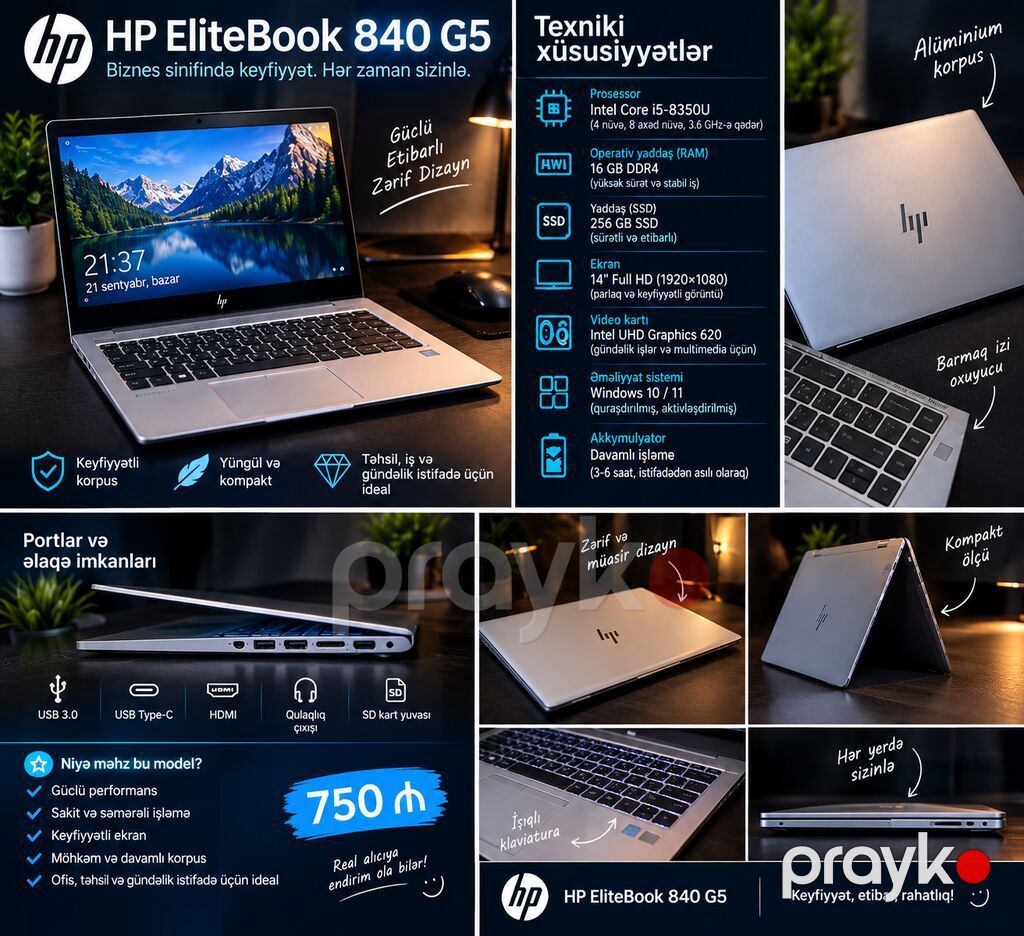 HP EliteBook 840 G5 – biznes sinfi, etibarlı və zərif ultrabook — HP, Bakı (2)
