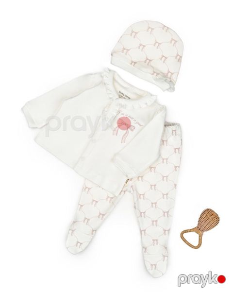 Yenidoğulanlar üçün geyim dəsti Babycosy, 3-lü, qızlar üçün, 0-3 ay, ekru-çəhrayı, %100 orqanik pambıq - CSY8143 — Bakı