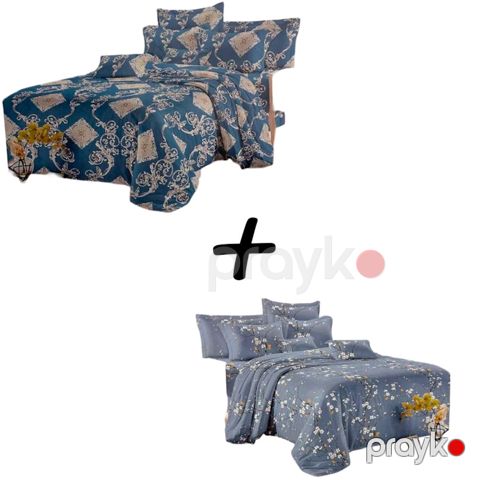 Yataq dəsti SHA-0000502, naxışlar, yorğan üzü 230x240 sm, mələfə 200x220 sm, yastıq üzü 50x70 sm 2 əd, ikinəfərlik, satin, göy/qəhvəyi + Yataq dəsti Sahara SHA-0000458, yorğan üzü 230x240 sm, mələfə 2 — Bakı