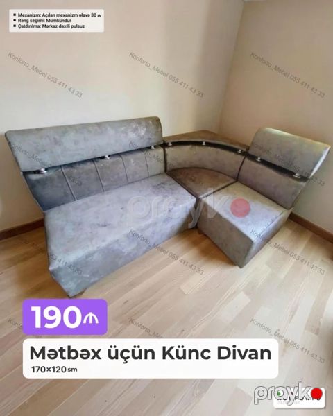 Məhsul: Mətbəx üçün Künc Divan Ölçü: 170×120 sm Qiymət: 190 — Bakı