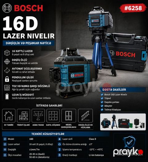 Yeni Lazer nivelir Bosch, Yüksək dəqiqliklə ölçən, Pulsuz çatdırılma, Kredit yoxdur — Bakı
