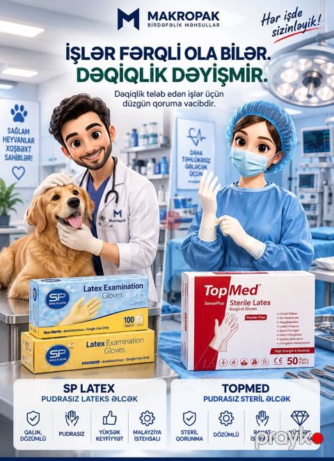 Pudrasız steril və qeyri steril lateks əlcəklər — Bakı