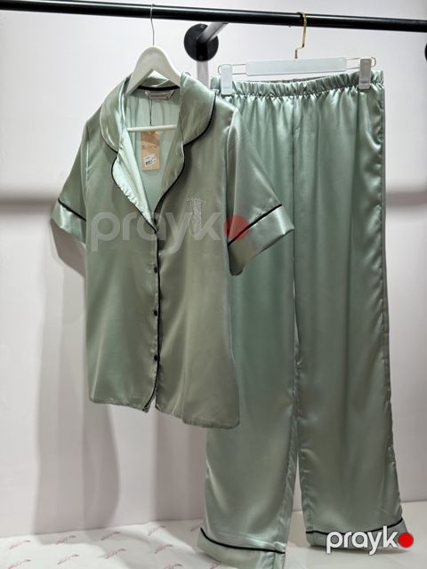 Qadınlar üçün şalvarlı pijama dəsti 2113119_1, yaşıl, atlas, ölçü 36 — Bakı