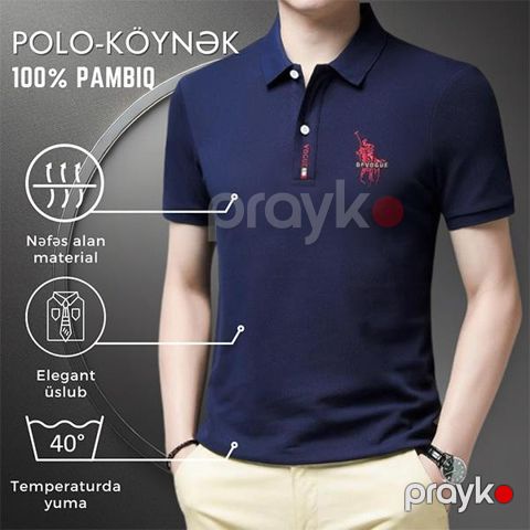 Kişilər üçün polo EB_757, göy, pambıq, ölçü L — Bakı