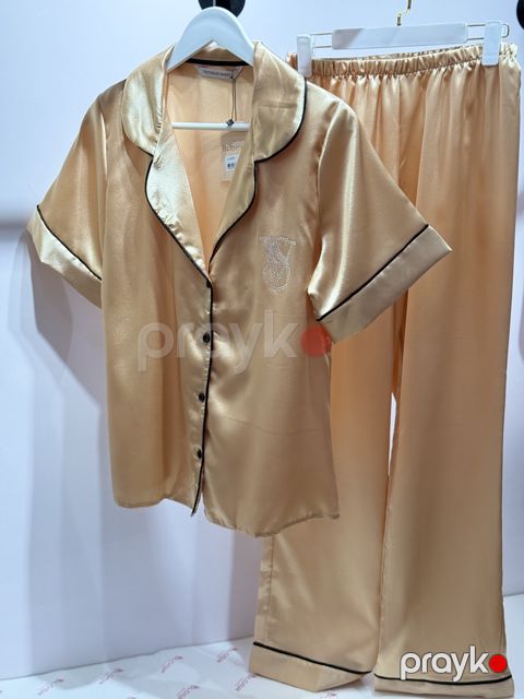 Qadınlar üçün şalvarlı pijama dəsti VS-0198, qızılı, atlas, ölçü 42 — Bakı