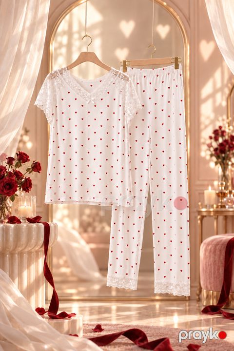Şalvarlı pijama dəsti qadınlar üçün BT08, ağ, pambıq, ölçü One size — Bakı