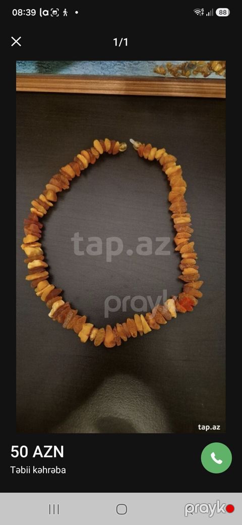 Təbii kəhrəba boyunbağı - Material: 100% təbii kəhrəba daşları — Bakı