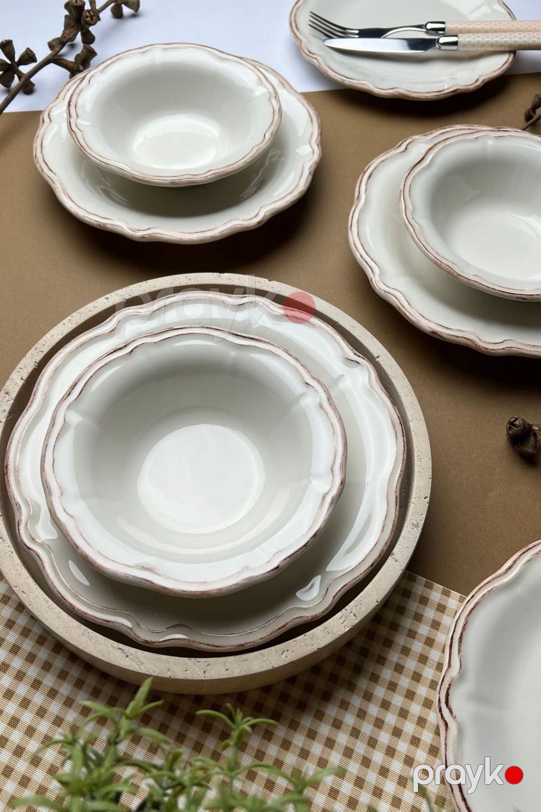 Yemək dəsti Stoneware Antik, 24 parça, 6 nəfərlik, keramika, bej — Mallar, Bakı (2)