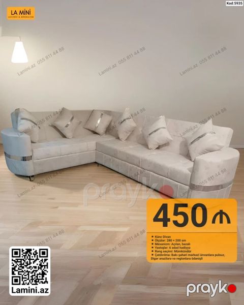 Künc divan – La Mini - Ölçülər: 280 200 sm - Mexanizm: açılan — Bakı