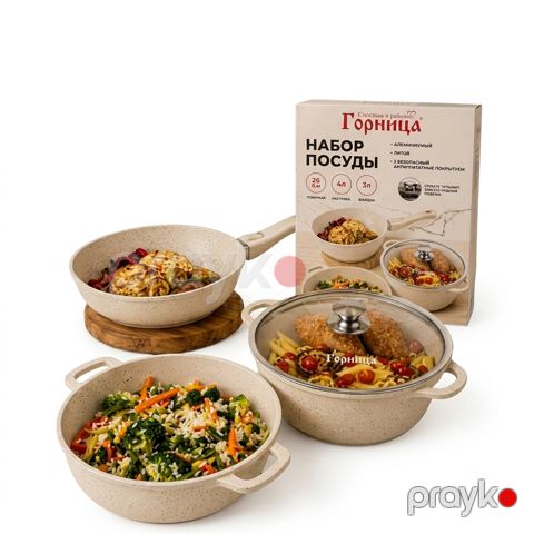 Qab-qacaq dəsti Qornitsa, qranit, krem, 4 parça — Bakı