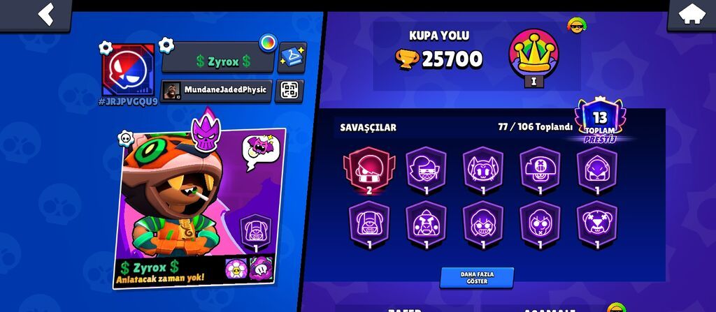 Məhsul: Brawl Stars oyun hesabı Xüsusiyyətlər: - Kupa yolu: 25 700 — Top oyunları, Masazır (2)