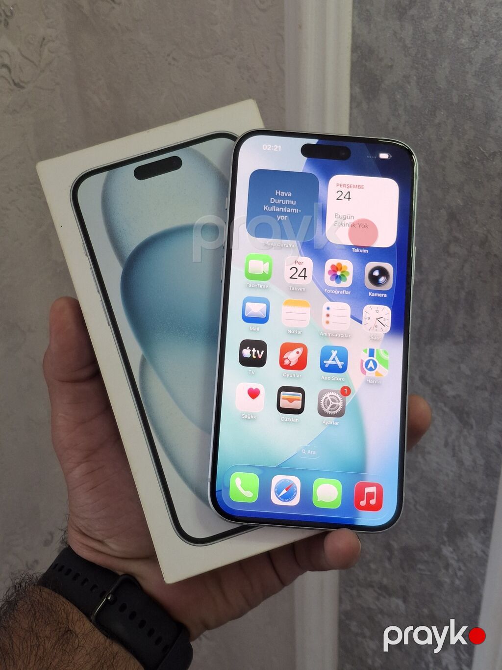 IPhone 15 Plus, 128 GB, White Titanium, Zəmanət, Barmaq izi, Simsiz şarj — Apple iPhone, Bakı (2)