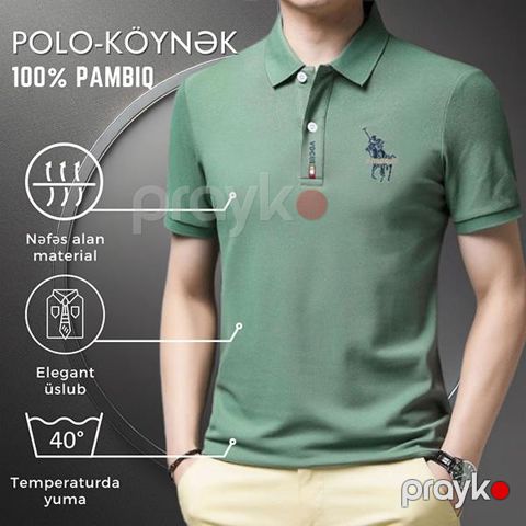 Kişilər üçün polo EB_757, yaşıl, pambıq, ölçü L — Bakı