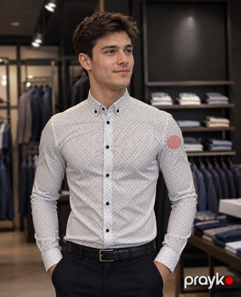 Uzunqol köynək kişilər üçün 18309, ağ, pambıq, ölçü L — Bakı