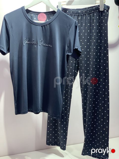 Qadın pijaması No brand, Şalvarlı pijama dəsti, Tünd göy, Pambıq, L — Bakı
