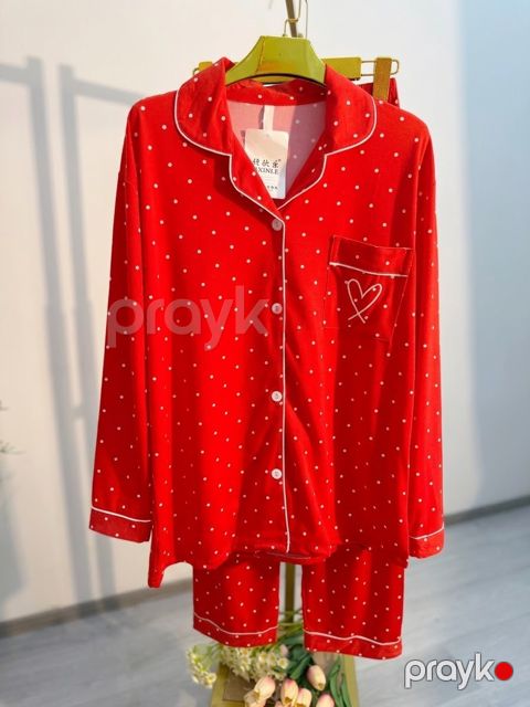 Qadınlar üçün şalvarlı pijama dəsti, qırmızı, pambıq, ölçü L — Bakı