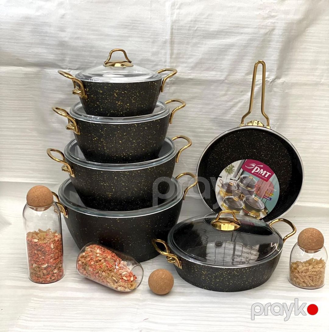 Qab-qacaq dəsti PMT PP-MM-012, qranit, qara, 11 parça, hədiyyə əl blenderi RAF R.268 — Mallar, Bakı (2)