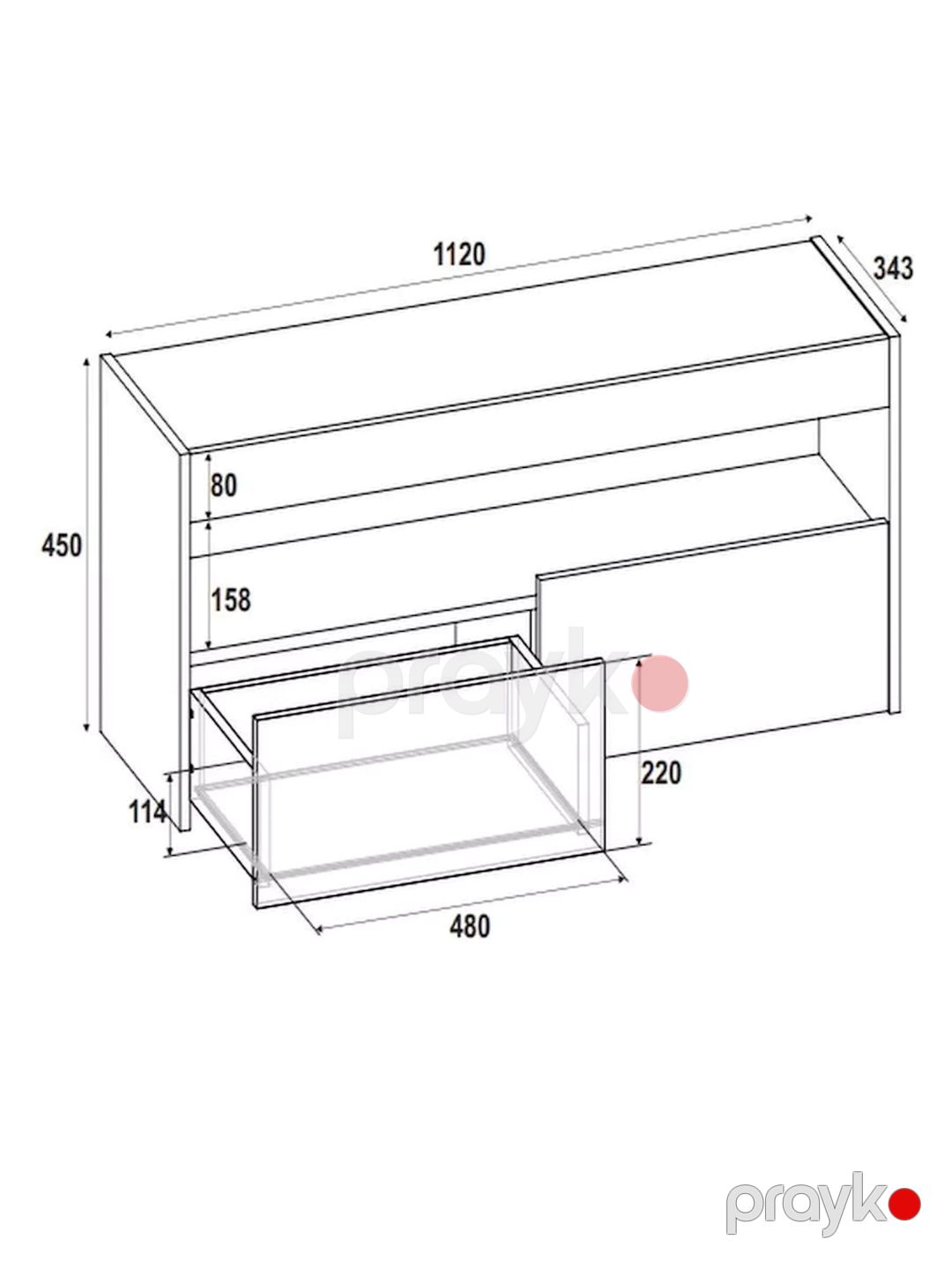 TV üçün tumba 3563_LETNEWHatAndr, Ldsp, boz, 45x34.3x112 sm — Mallar, Bakı (2)