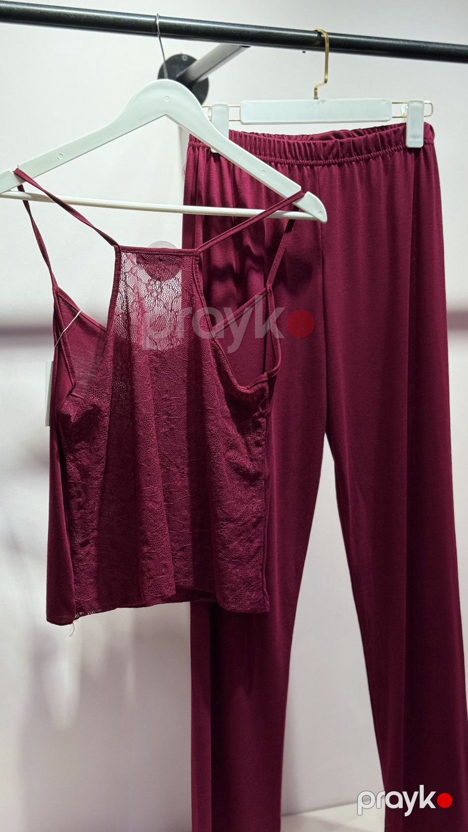 Şalvarlı pijama dəsti qadınlar üçün, elastan/viskoz, tünd qırmızı, ölçü L — Mallar, Bakı (2)