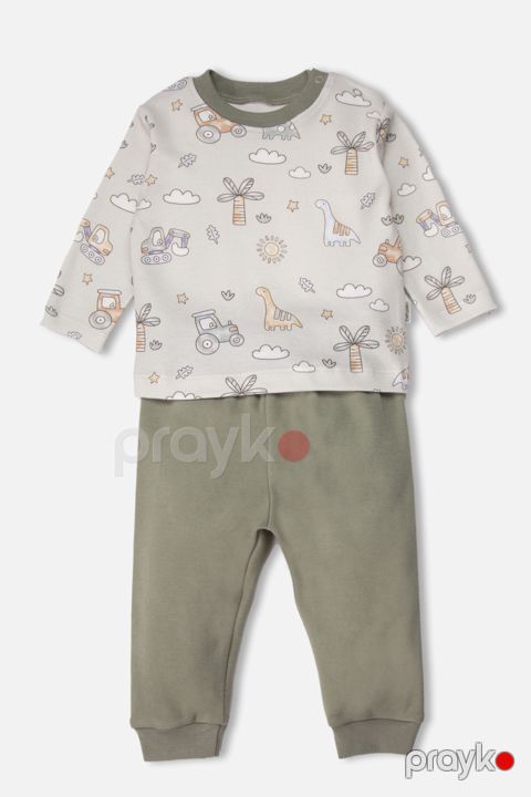 Şalvarlı pijama dəsti Bebetto F1544, açıq yaşıl, pambıq, 9-12 ay — Bakı