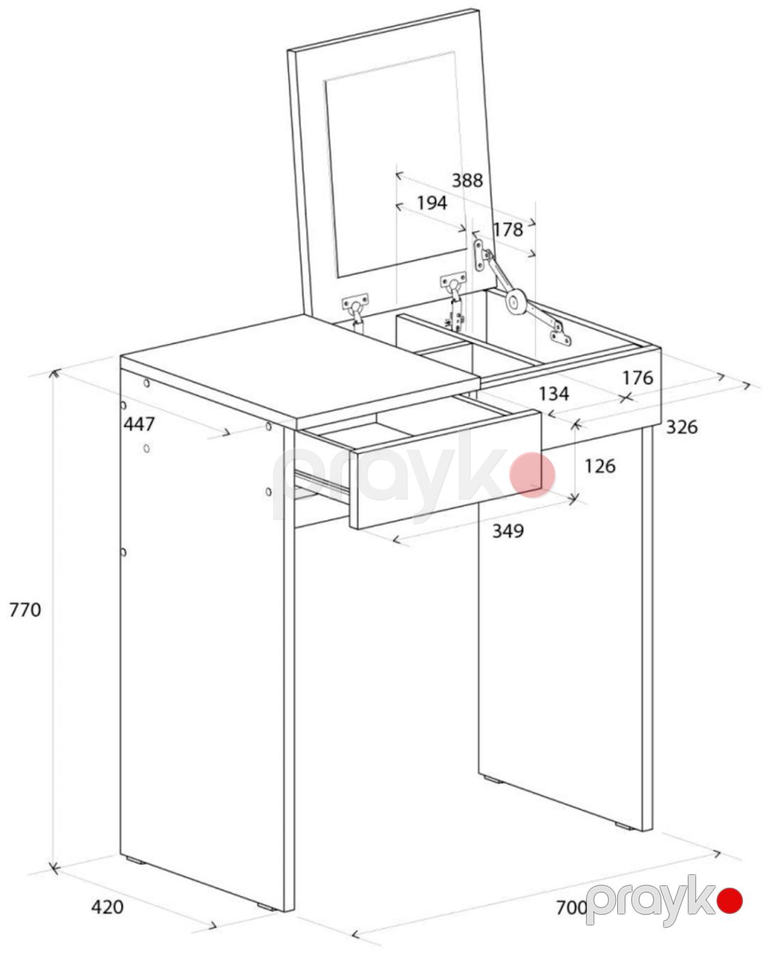 Kosmetika masası 3563_M2StolMirHalfWh Ağ, Ldsp, 77x42x70 sm — Mallar, Bakı (2)