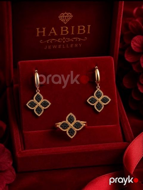 Zinət dəsti Habibi Jewellery HJ864, sırğa və üzük, qızıl 585 əyar, 3.40 q — Bakı
