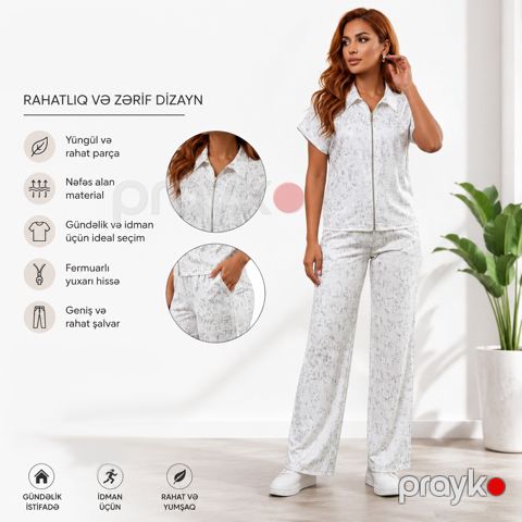 Qadınlar üçün şalvarlı dəst 22757598, viskoz/elastan, ağ, ölçü L — Bakı