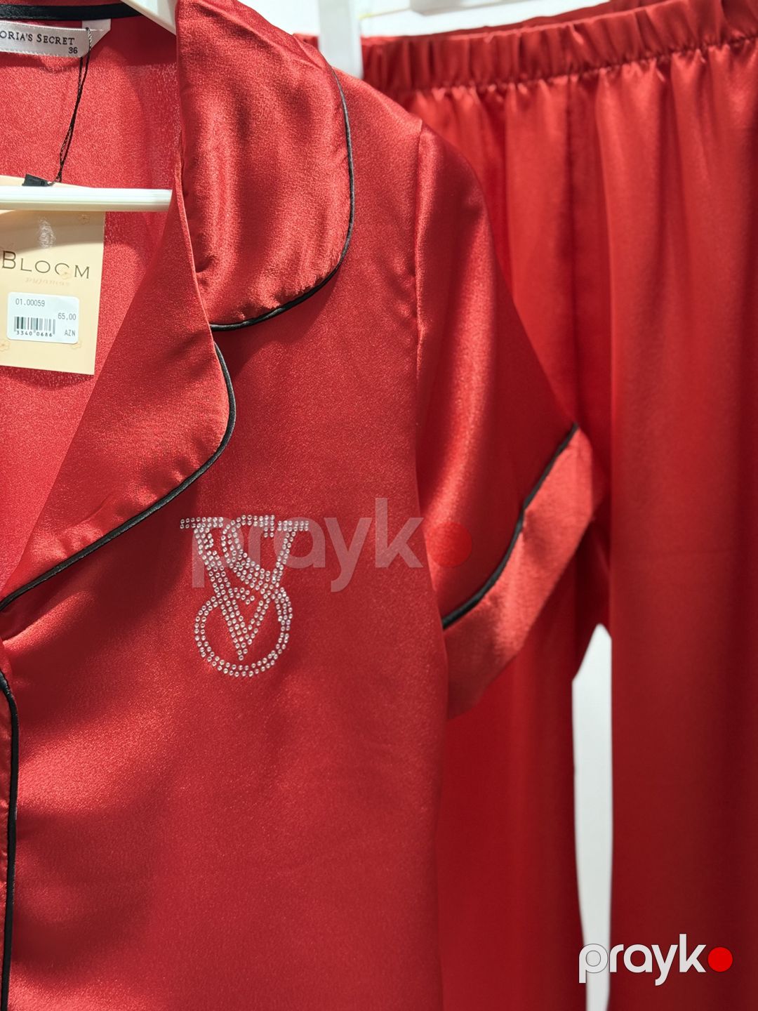 Qadınlar üçün şalvarlı pijama dəsti VS-4001, qırmızı, atlas, ölçü 40 — Mallar, Bakı (3)