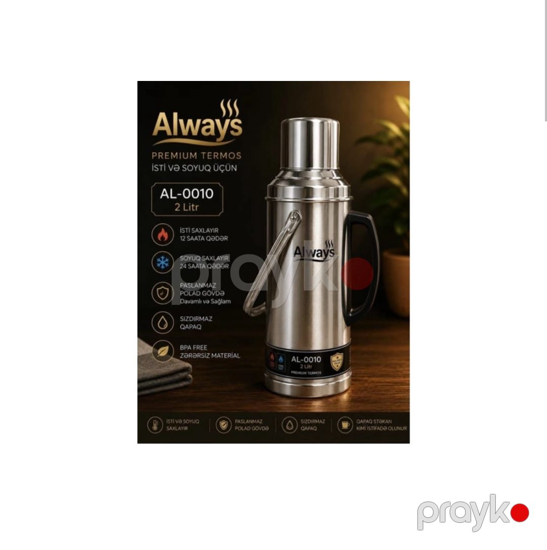 Termos AL-0010, paslanmayan metal, gümüşü, 2000 ml — Mallar, Bakı