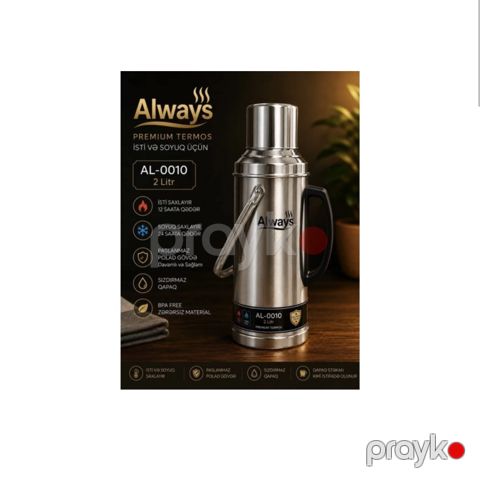 Termos AL-0010, paslanmayan metal, gümüşü, 2000 ml — Bakı