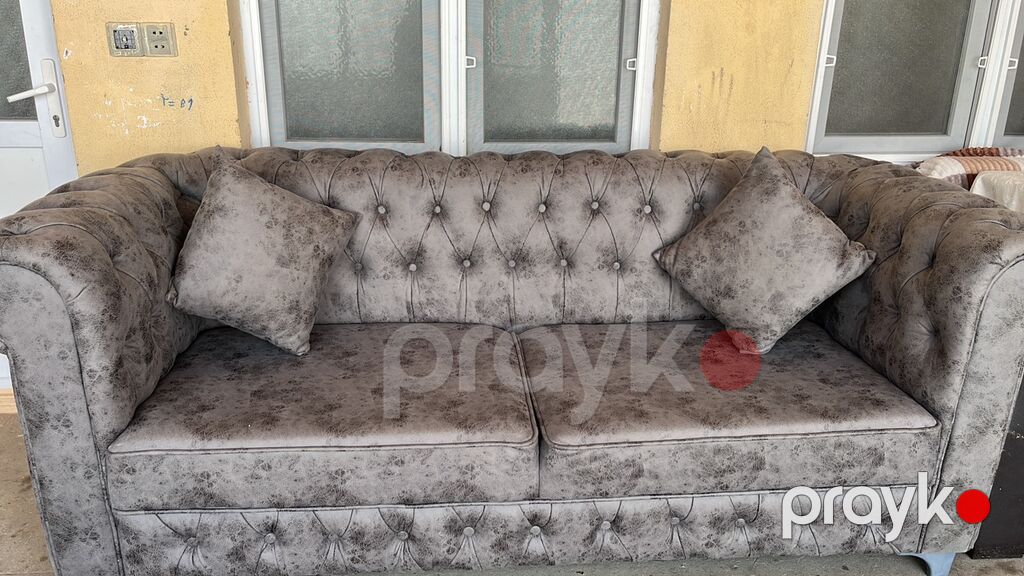 Xüsusi dizayn boz rəng Chesterfield üslublu divan - Üslub: Klassik — Divanlər, Digah (8)