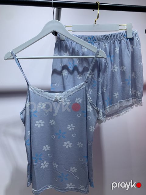 Şortlu pijama dəsti 12215, ölçü XL, mavi, poliester/viskoz — Bakı