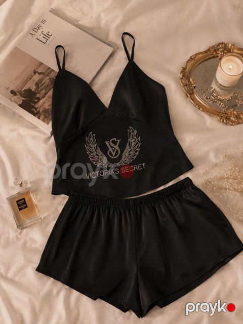 Şortlu pijama dəsti qadınlar üçün 7393, qara, poliester, ölçü 40 — Bakı